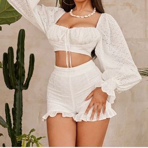 Ruffle hem white shorts